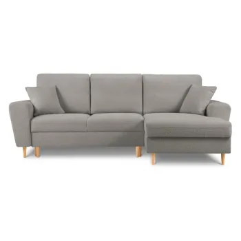 Coltar gri deschis extensibil, cu spatiu de depozitare cu tapiterie din tesatura boucle (cu colt pe partea stanga, cu sezlong) Kyoto - Cosmopolitan Design imagine