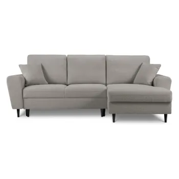 Coltar gri deschis extensibil, cu spatiu de depozitare cu tapiterie din tesatura boucle (cu colt pe partea stanga, cu sezlong) Kyoto - Cosmopolitan Design imagine