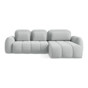 Coltar gri deschis extensibil/cu spatiu de depozitare cu tapiterie din tesatura boucle (cu colt pe partea stanga/cu sezlong) Pele - Makamii imagine