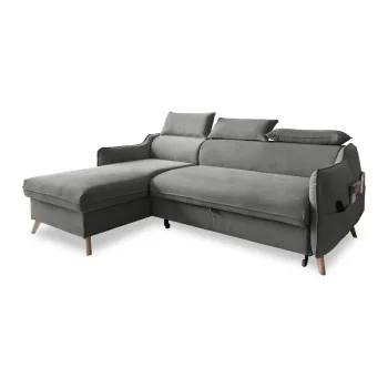 Coltar gri deschis extensibil cu tapiterie din catifea (cu colt pe partea dreapta) Sweet Harmony - Miuform imagine