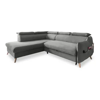 Coltar gri deschis extensibil cu tapiterie din catifea (cu colt pe partea dreapta) Sweet Harmony - Miuform imagine