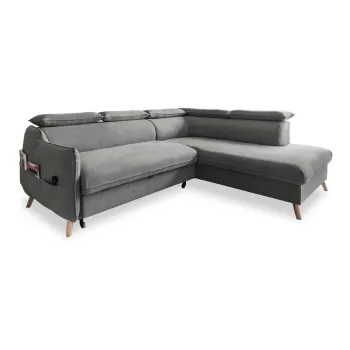 Coltar gri deschis extensibil cu tapiterie din catifea (cu colt pe partea stanga ) Sweet Harmony - Miuform imagine