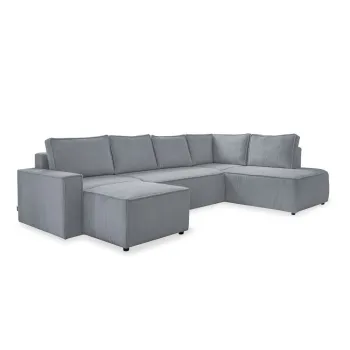 Coltar gri deschis extensibil cu tapiterie din catifea reiata (cu colt pe partea stanga /in forma de 