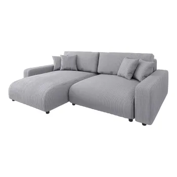 Coltar gri deschis extensibil cu tapiterie din catifea reiata (cu colt variabil) Sara - Ropez imagine