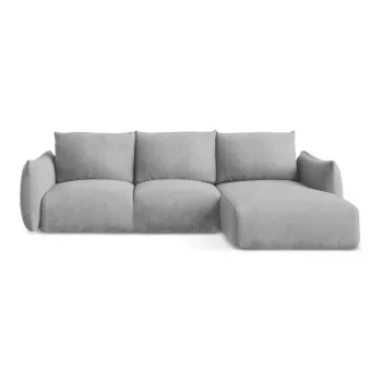 Coltar gri deschis extensibil cu tapiterie din chenille (cu colt pe partea stanga/cu sezlong) Leila - Makamii imagine