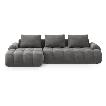 Coltar gri extensibil/cu spatiu de depozitare cu tapiterie din catifea (cu colt pe partea dreapta/cu sezlong) Linz - Cosmopolitan Design imagine