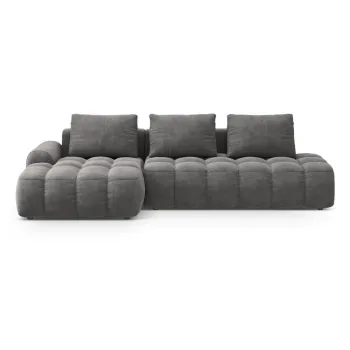 Coltar gri extensibil/cu spatiu de depozitare cu tapiterie din catifea (cu colt pe partea dreapta/cu sezlong) Linz - Cosmopolitan Design imagine