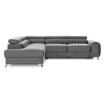 Coltar gri extensibil/cu spatiu de depozitare cu tapiterie din catifea (cu colt pe partea dreapta/in forma de 