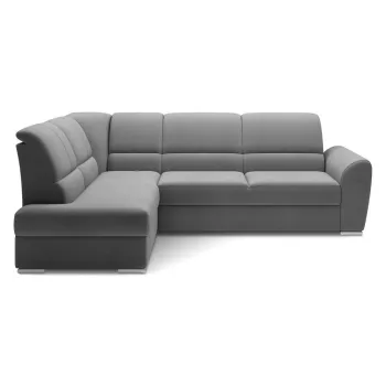 Coltar gri extensibil/cu spatiu de depozitare cu tapiterie din catifea (cu colt pe partea dreapta/in forma de 