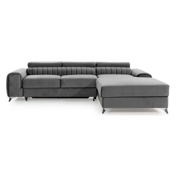 Coltar gri extensibil/cu spatiu de depozitare cu tapiterie din catifea (cu colt pe partea stanga/cu sezlong) Grayson - ELTAP imagine