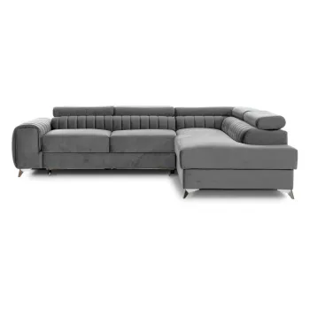 Coltar gri extensibil/cu spatiu de depozitare cu tapiterie din catifea (cu colt pe partea stanga/in forma de 