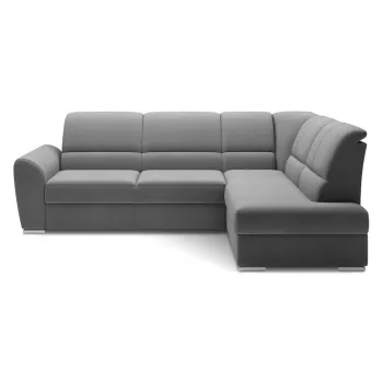 Coltar gri extensibil/cu spatiu de depozitare cu tapiterie din catifea (cu colt pe partea stanga/in forma de 