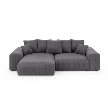 Coltar gri extensibil/cu spatiu de depozitare cu tapiterie din catifea reiata (cu colt variabil) Luma - Ropez imagine