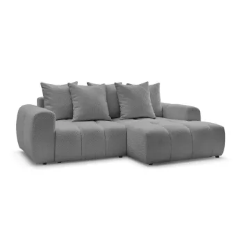 Coltar gri extensibil/cu spatiu de depozitare cu tapiterie din tesatura boucle (cu colt pe partea stanga/cu sezlong) Roxelane - Bobochic Paris imagine