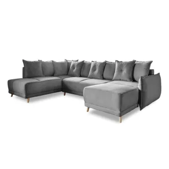 Coltar gri extensibil cu tapiterie din catifea reiata (colt dreapta/in forma de 