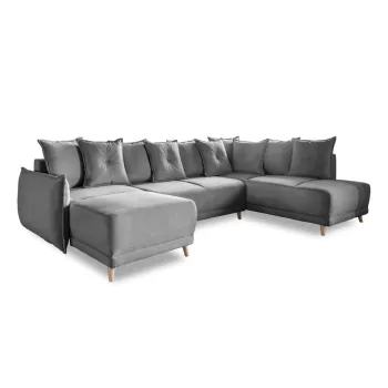 Coltar gri extensibil cu tapiterie din catifea reiata (colt stanga/in forma de 