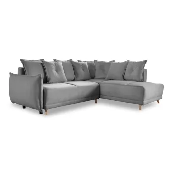 Coltar gri extensibil cu tapiterie din catifea reiata (colt stanga) Lazy Lukka - Miuform imagine