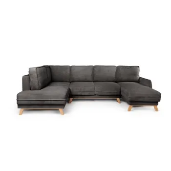 Coltar gri extensibil cu tapiterie din catifea reiata (cu colt pe partea dreapta/in forma de 