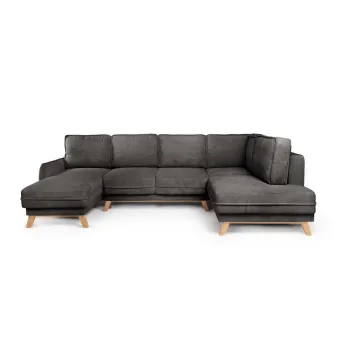 Coltar gri extensibil cu tapiterie din catifea reiata (cu colt pe partea stanga /in forma de 