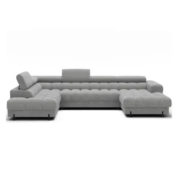 Coltar gri extensibil cu tapiterie din tesatura boucle (cu colt pe partea dreapta/in forma de 