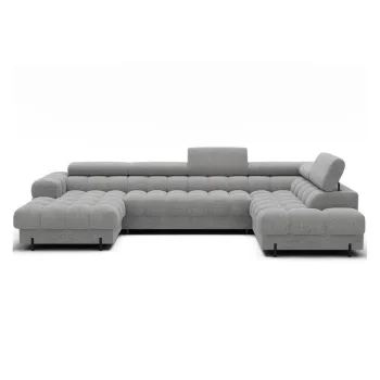 Coltar gri extensibil cu tapiterie din tesatura boucle (cu colt pe partea stanga/in forma de 