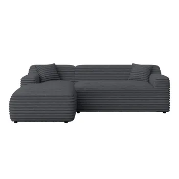 Coltar gri inchis cu tapiterie din catifea reiata (cu colt pe partea dreapta/cu sezlong) Martin - Ropez imagine