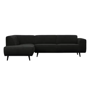 Coltar gri inchis cu tapiterie din catifea reiata (cu colt pe partea dreapta/in forma de 