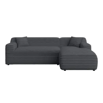 Coltar gri inchis cu tapiterie din catifea reiata (cu colt pe partea stanga/cu sezlong) Martin - Ropez imagine