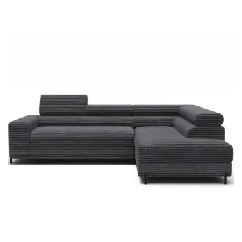 Coltar gri inchis cu tapiterie din catifea reiata (cu colt pe partea stanga/in forma de 