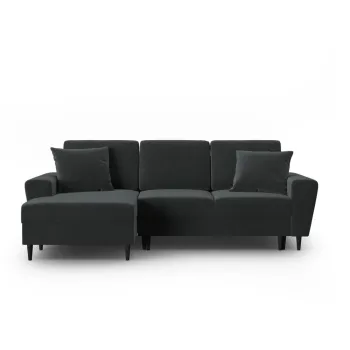 Coltar gri inchis extensibil, cu spatiu de depozitare cu tapiterie din catifea (cu colt pe partea dreapta, cu sezlong) Kyoto - Cosmopolitan Design imagine