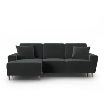 Coltar gri inchis extensibil, cu spatiu de depozitare cu tapiterie din catifea (cu colt pe partea dreapta, cu sezlong) Kyoto - Cosmopolitan Design imagine