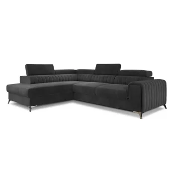 Coltar gri inchis extensibil/cu spatiu de depozitare cu tapiterie din catifea (cu colt pe partea dreapta/in forma de 