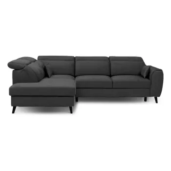 Coltar gri inchis extensibil/cu spatiu de depozitare cu tapiterie din catifea (cu colt pe partea dreapta/in forma de 