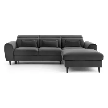 Coltar gri inchis extensibil/cu spatiu de depozitare cu tapiterie din catifea (cu colt pe partea stanga/cu sezlong) Foble - ELTAP imagine