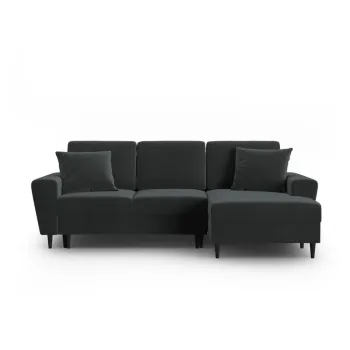 Coltar gri inchis extensibil, cu spatiu de depozitare cu tapiterie din catifea (cu colt pe partea stanga, cu sezlong) Kyoto - Cosmopolitan Design imagine