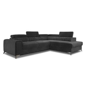 Coltar gri inchis extensibil/cu spatiu de depozitare cu tapiterie din catifea (cu colt pe partea stanga/in forma de 