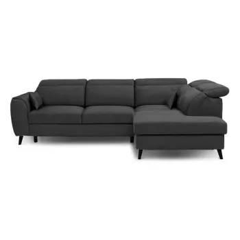 Coltar gri inchis extensibil/cu spatiu de depozitare cu tapiterie din catifea (cu colt pe partea stanga/in forma de 