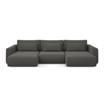 Coltar gri inchis extensibil/cu spatiu de depozitare cu tapiterie din catifea (in forma de 