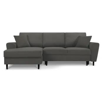 Coltar gri inchis extensibil, cu spatiu de depozitare cu tapiterie din catifea reiata (cu colt pe partea dreapta, cu sezlong) Kyoto - Cosmopolitan Design imagine