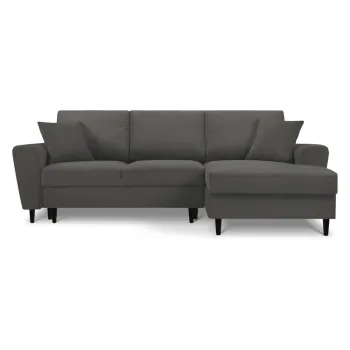 Coltar gri inchis extensibil, cu spatiu de depozitare cu tapiterie din catifea reiata (cu colt pe partea stanga, cu sezlong) Kyoto - Cosmopolitan Design imagine