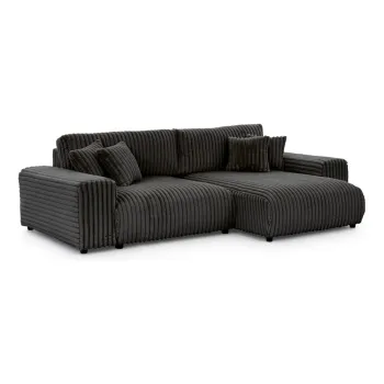 Coltar gri inchis extensibil, cu spatiu de depozitare, cu tapiterie din catifea reiata (cu colt pe partea stanga) Justin - Ropez imagine