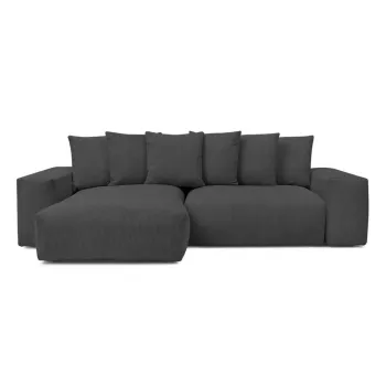 Coltar gri inchis extensibil/cu spatiu de depozitare cu tapiterie din catifea reiata Voltaire - Bobochic Paris imagine