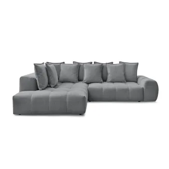 Coltar gri inchis extensibil/cu spatiu de depozitare cu tapiterie din chenille (cu colt pe partea dreapta/in forma de 