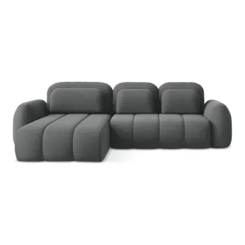 Coltar gri inchis extensibil/cu spatiu de depozitare cu tapiterie din tesatura boucle (cu colt pe partea dreapta/cu sezlong) Pele - Makamii imagine