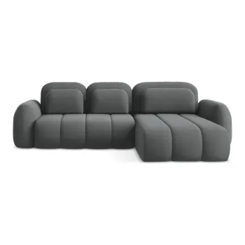 Coltar gri inchis extensibil/cu spatiu de depozitare cu tapiterie din tesatura boucle (cu colt pe partea stanga/cu sezlong) Pele - Makamii imagine