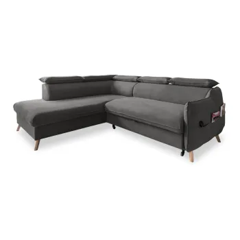 Coltar gri inchis extensibil cu tapiterie din catifea (cu colt pe partea dreapta) Sweet Harmony - Miuform imagine