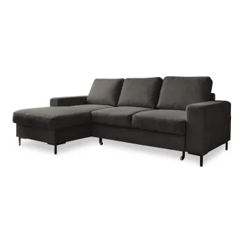 Coltar gri inchis extensibil cu tapiterie din catifea reiata (cu colt pe partea dreapta) Lofty Lilly - Miuform imagine