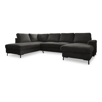 Coltar gri inchis extensibil cu tapiterie din catifea reiata (cu colt pe partea dreapta) Lofty Lilly - Miuform imagine