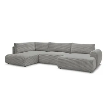 Coltar gri inchis extensibil cu tapiterie din catifea reiata (cu colt pe partea stanga /in forma de 