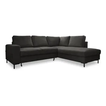 Coltar gri inchis extensibil cu tapiterie din catifea reiata (cu colt pe partea stanga ) Lofty Lilly - Miuform imagine